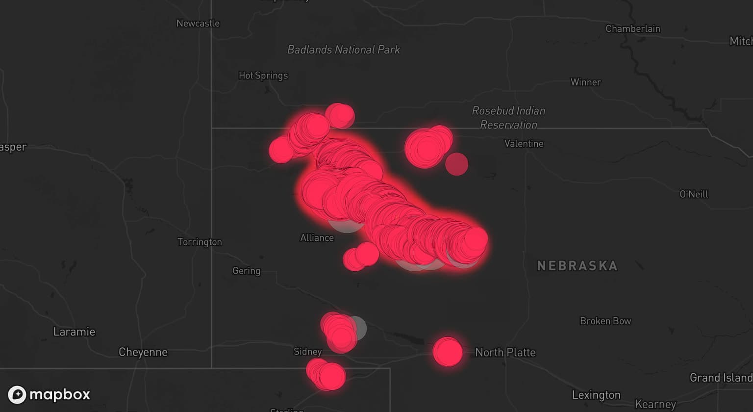 Storm map for 11 areas across Nebraska