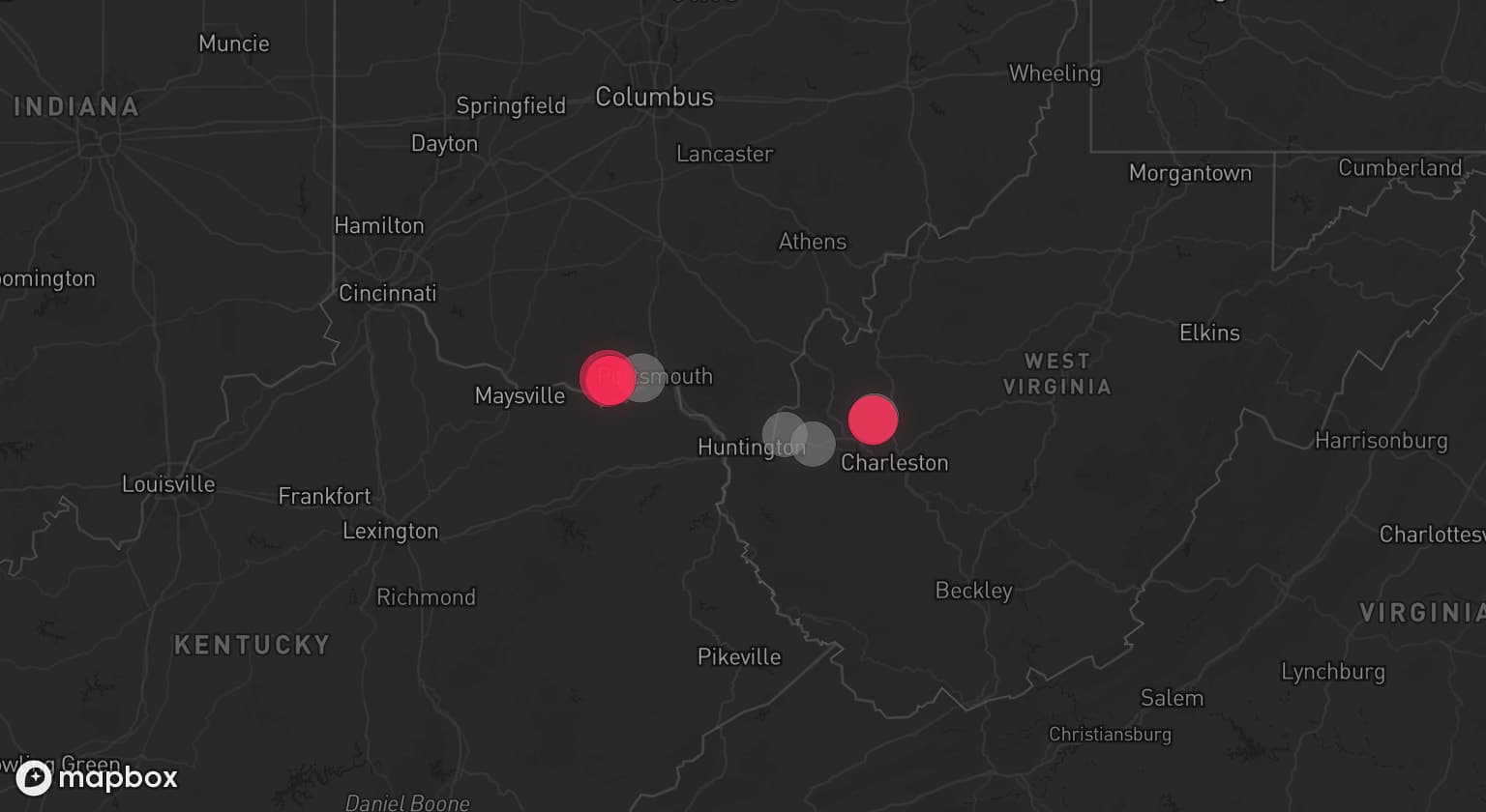 Storm map for 4 areas across West Virginia and Ohio