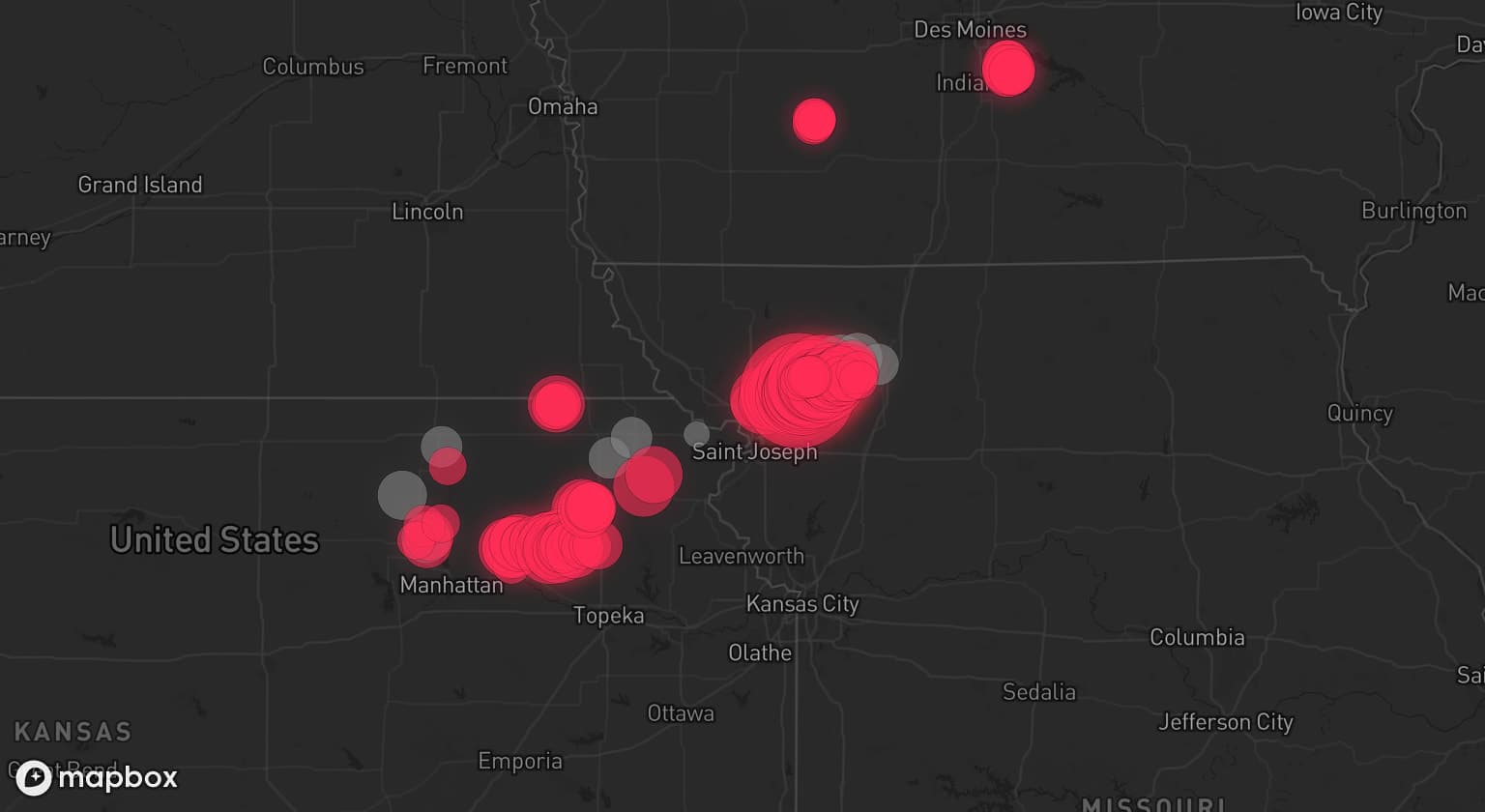 Storm map for 11 areas across Missouri and Kansas