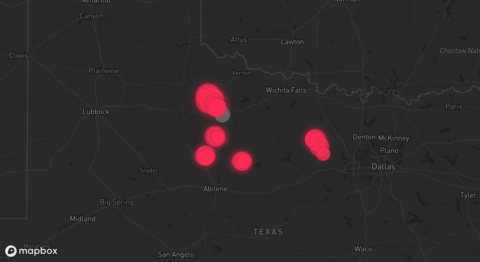 Storm map for 2 areas across Texas