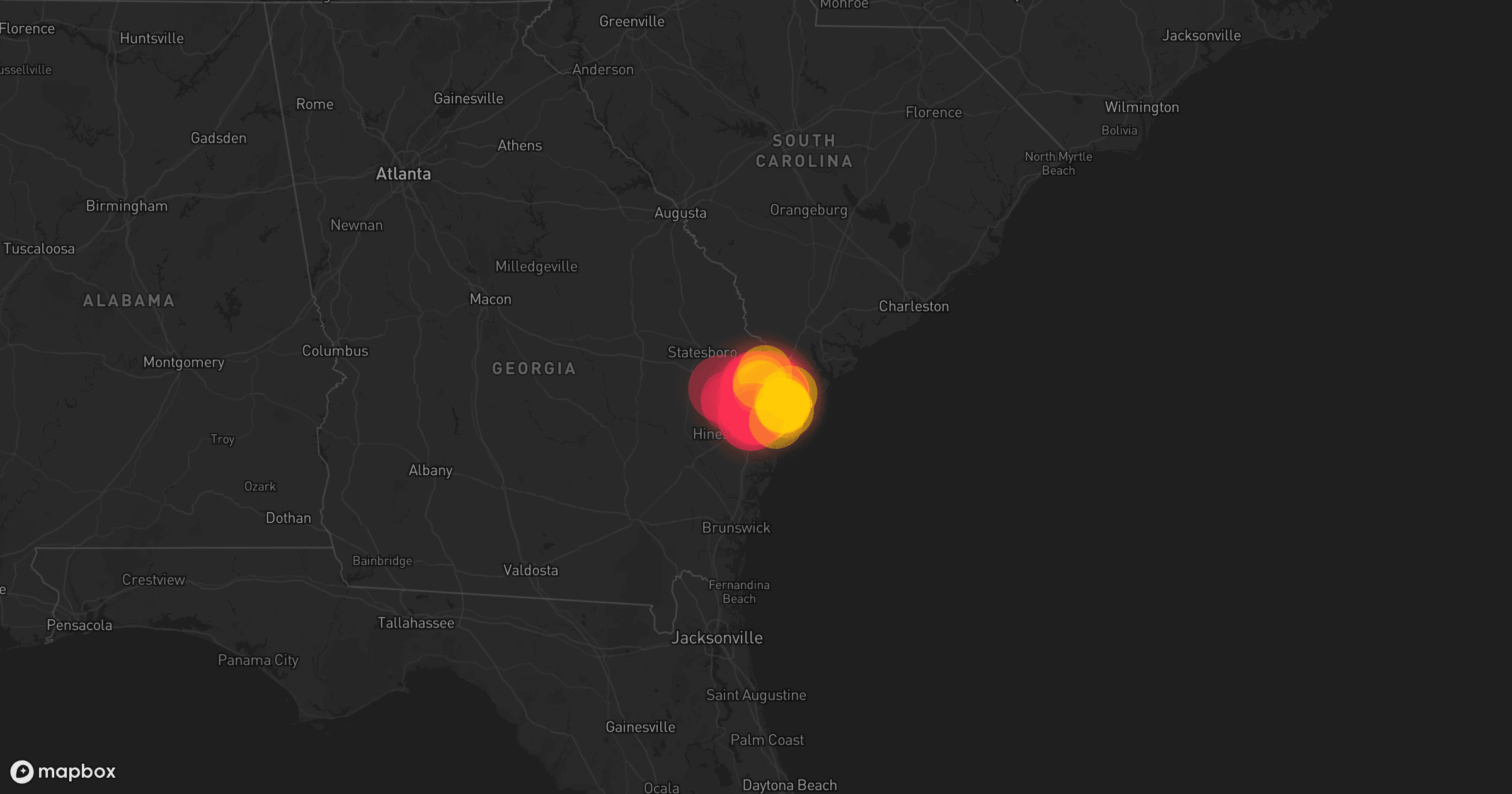 Storm map for 2 areas across South Carolina and Georgia