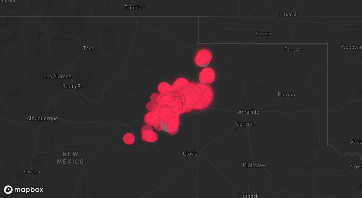 Storm map for 6 areas across New Mexico and Texas