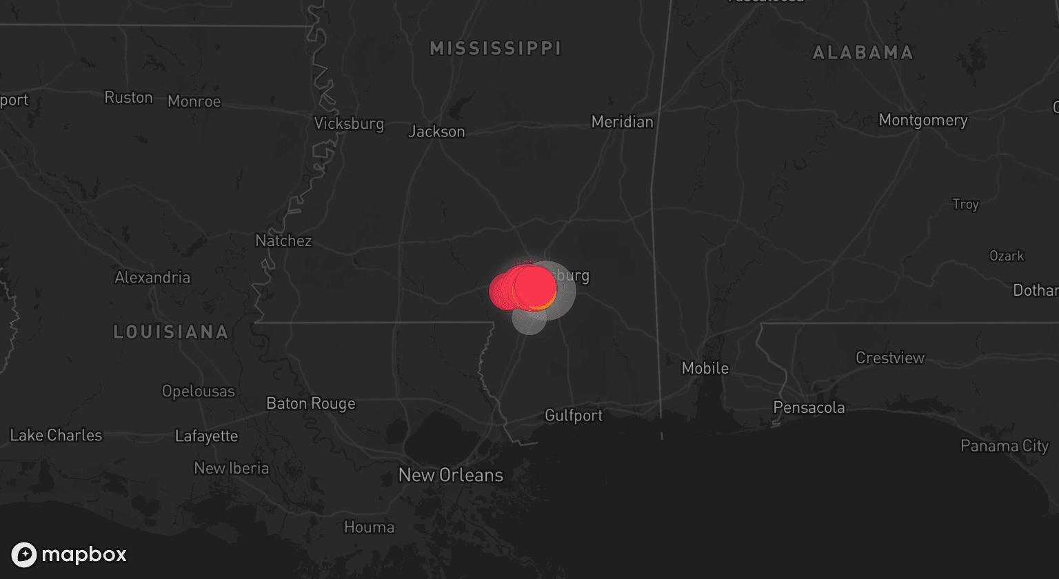 Storm map for 2 areas across Mississippi