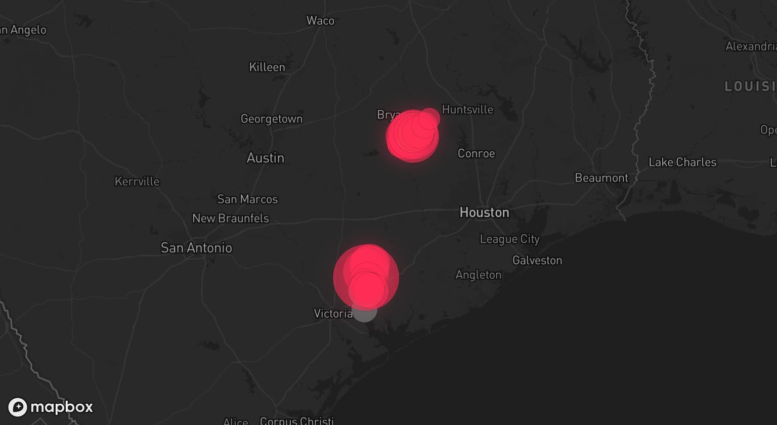 Storm map for 3 areas across Texas