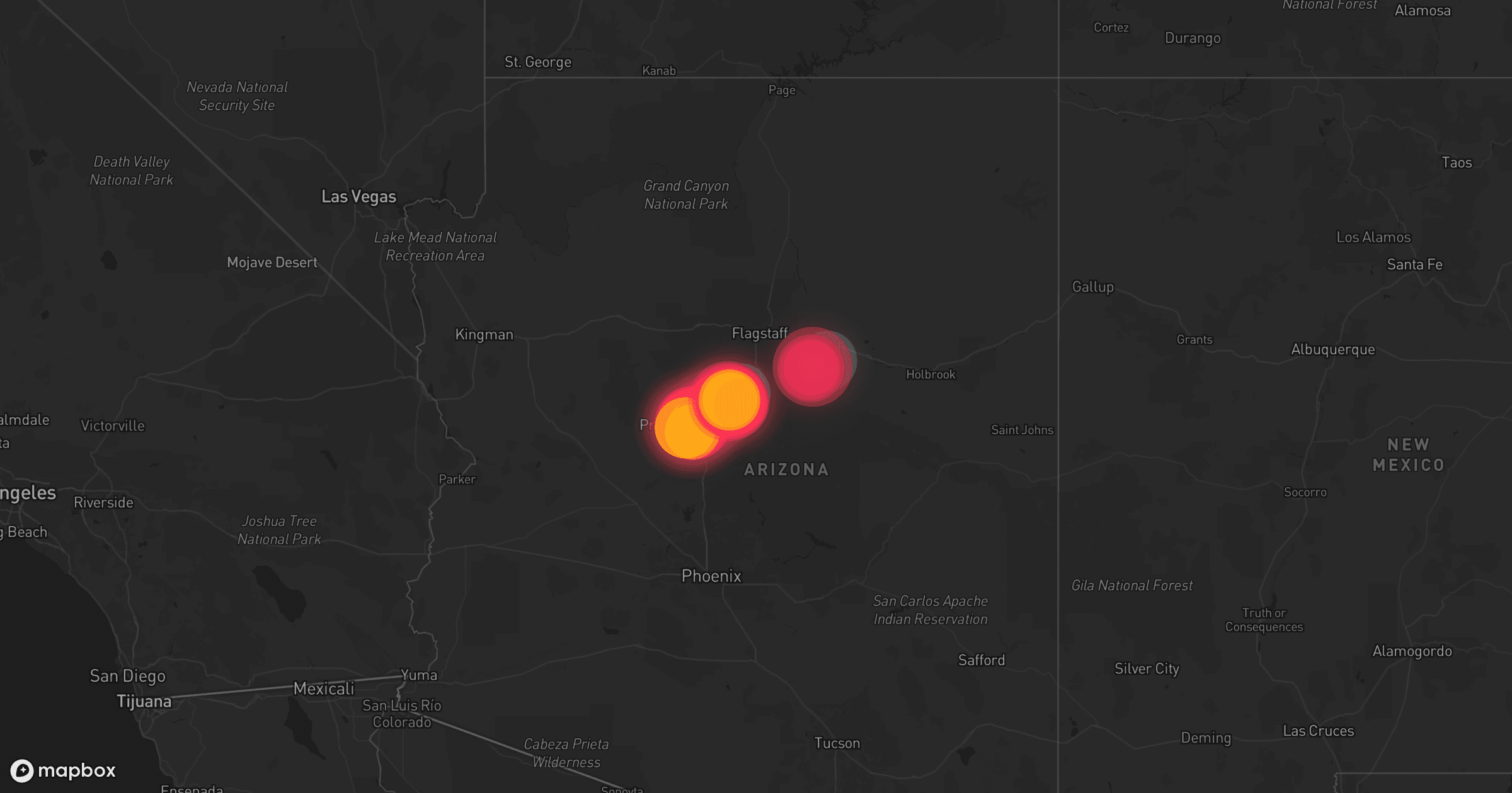 Storm map for 5 areas across Arizona and Nevada