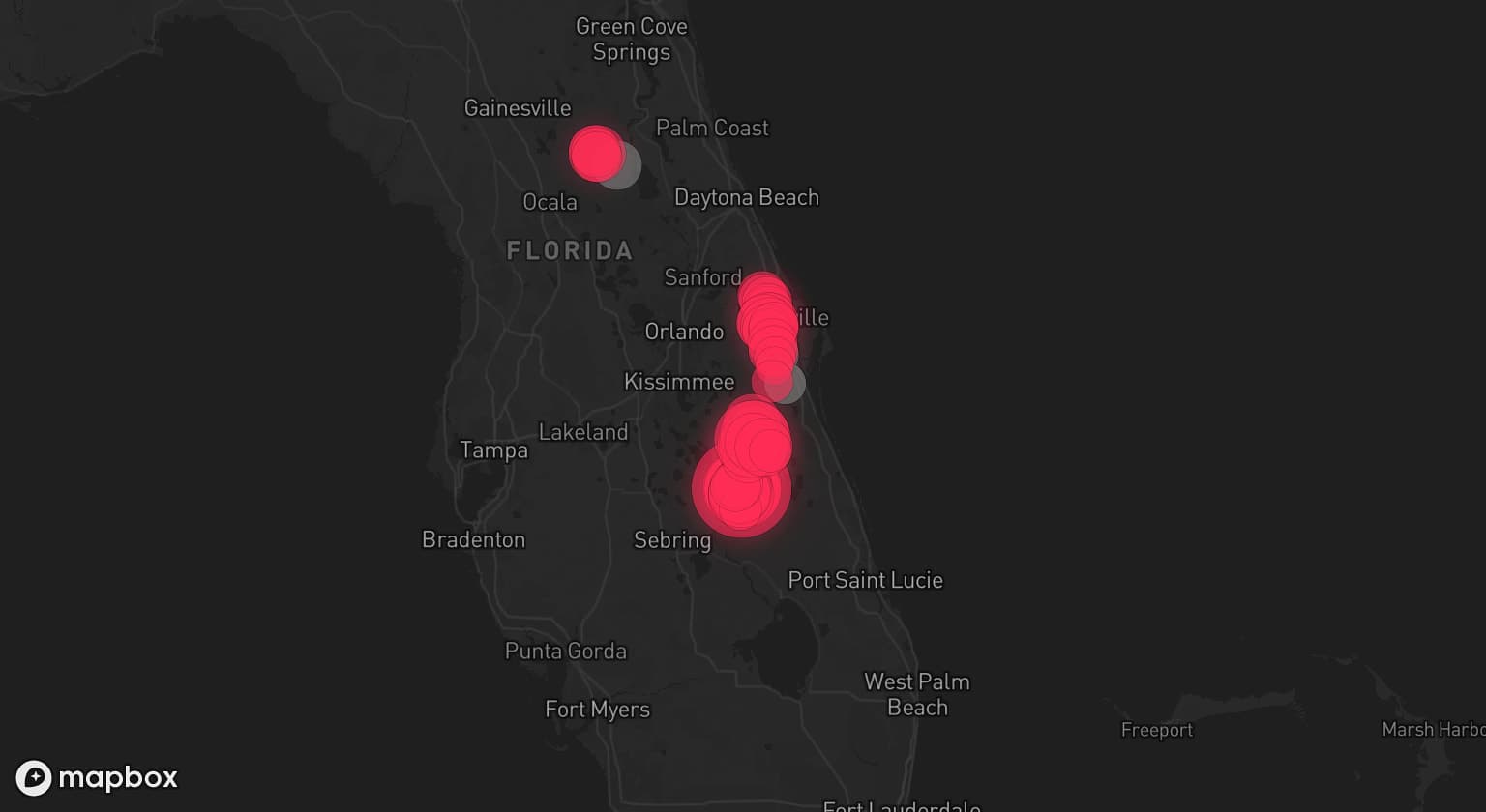 Storm map for 5 areas across Florida