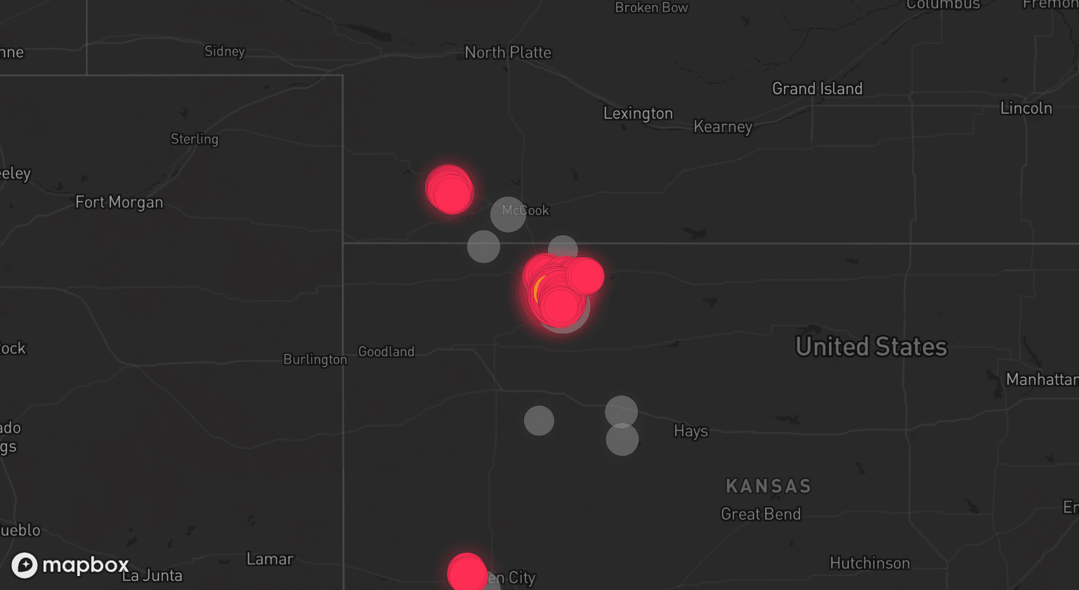 Storm map for 8 areas across Kansas and Nebraska