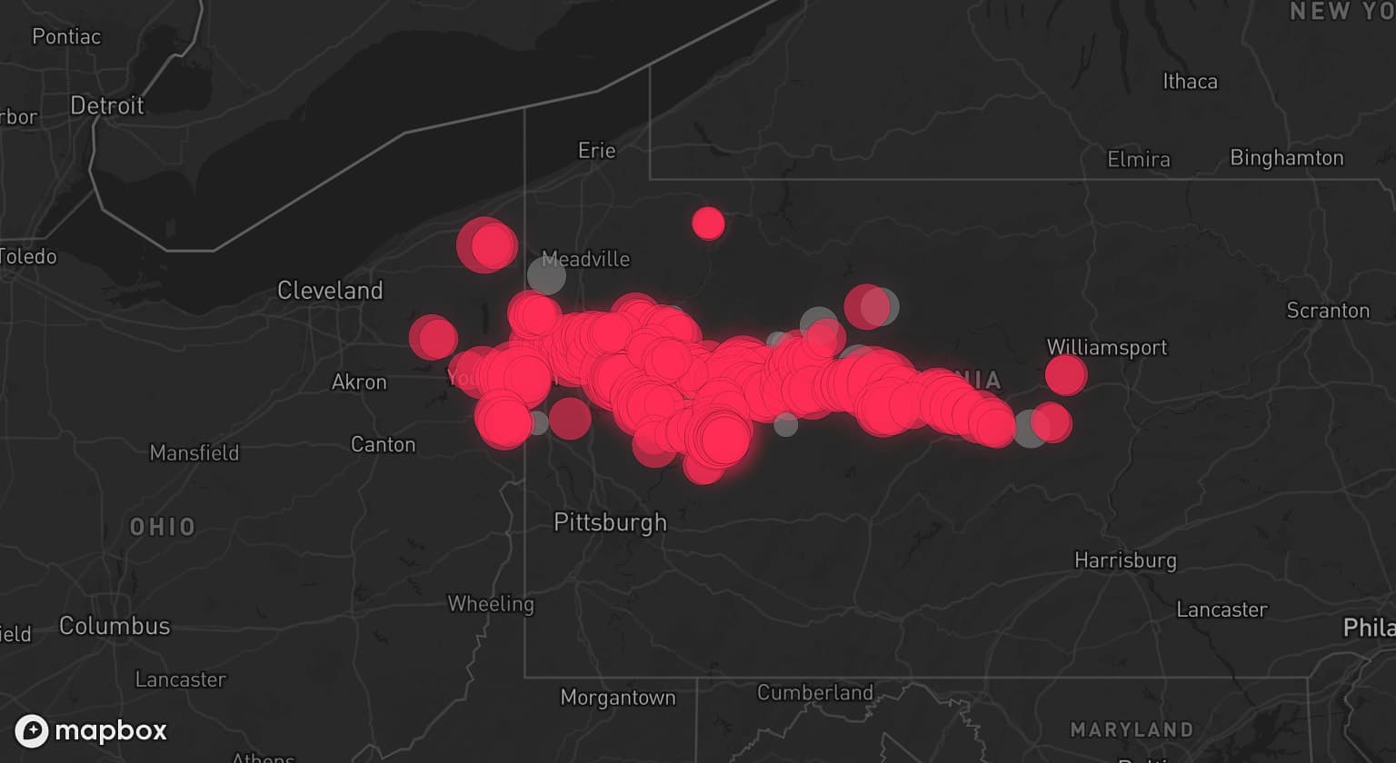 Storm map for 19 areas across Pennsylvania and Ohio