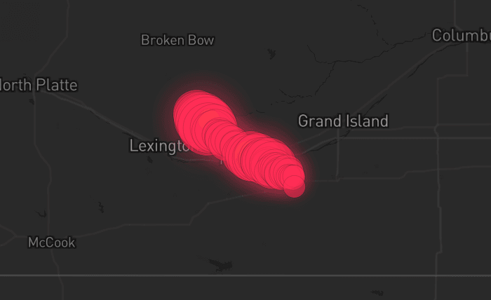 Storm map for 3 areas across Nebraska