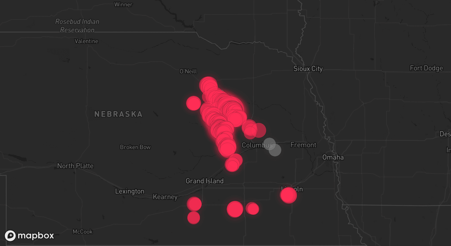 Storm map for 4 areas across Nebraska