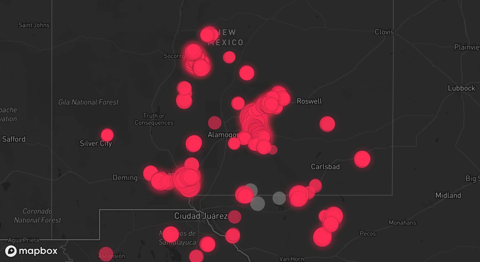 Storm map for 5 areas across New Mexico and Texas