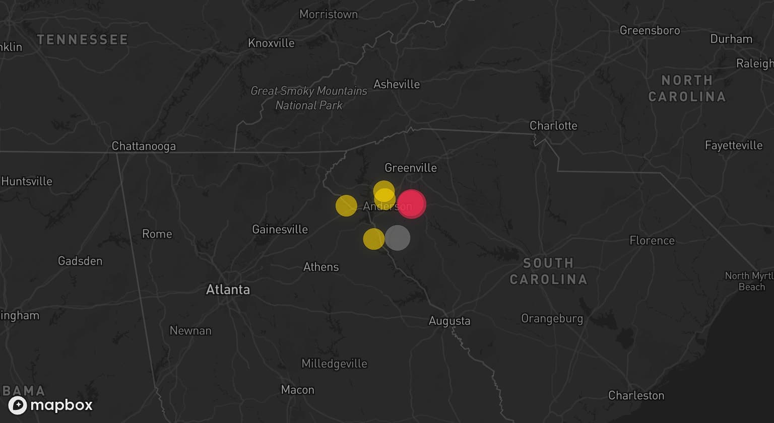 Storm map for the Abbeville County, SC area