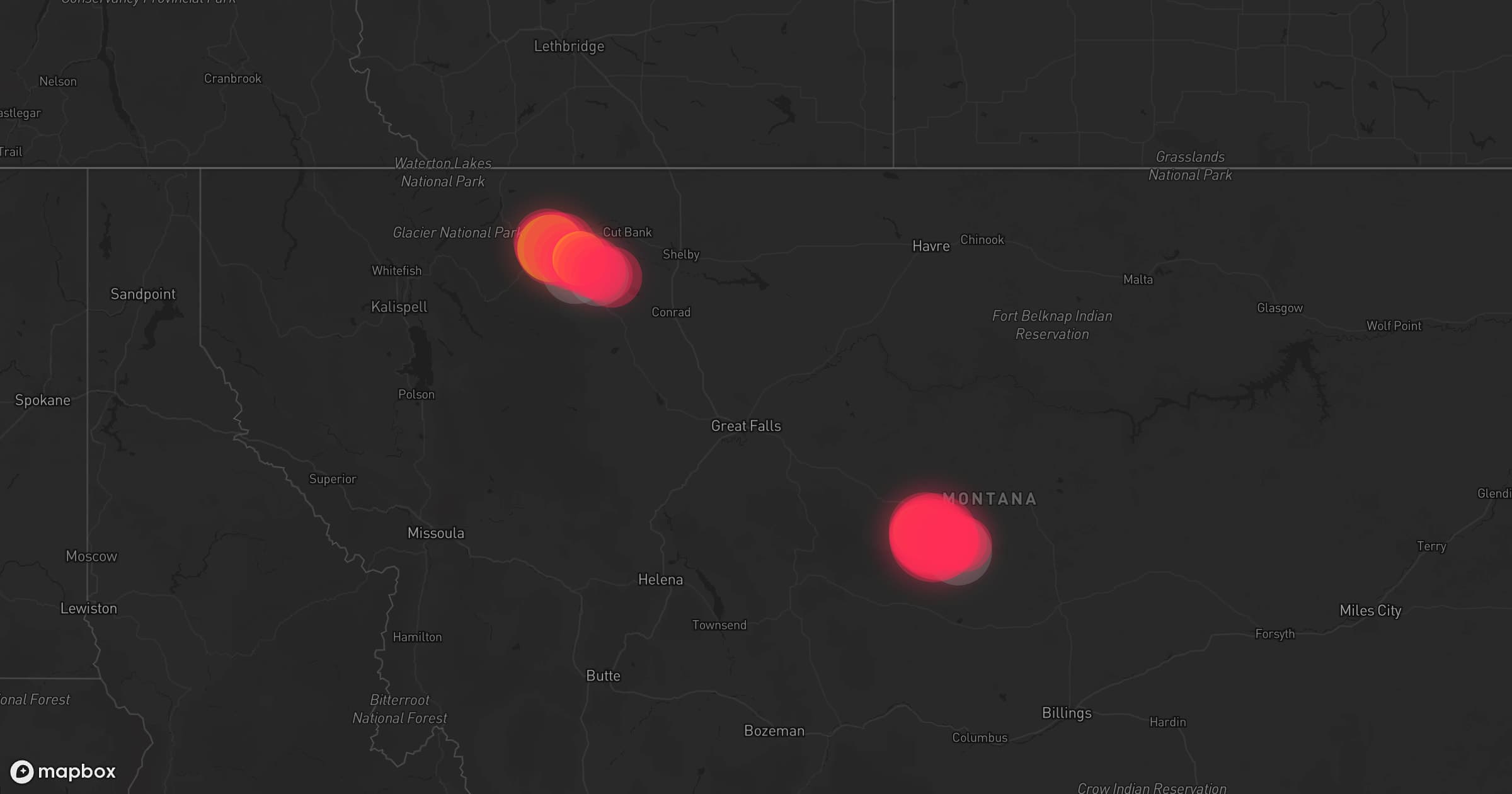 Storm map for 3 areas across Montana