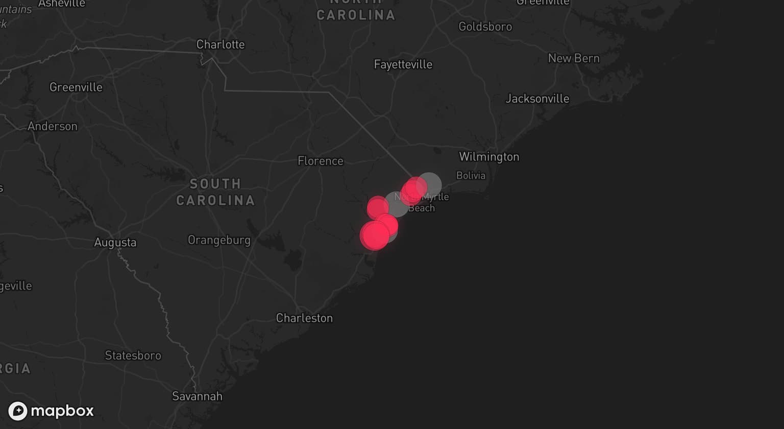 Storm map for 3 areas across North Carolina and South Carolina