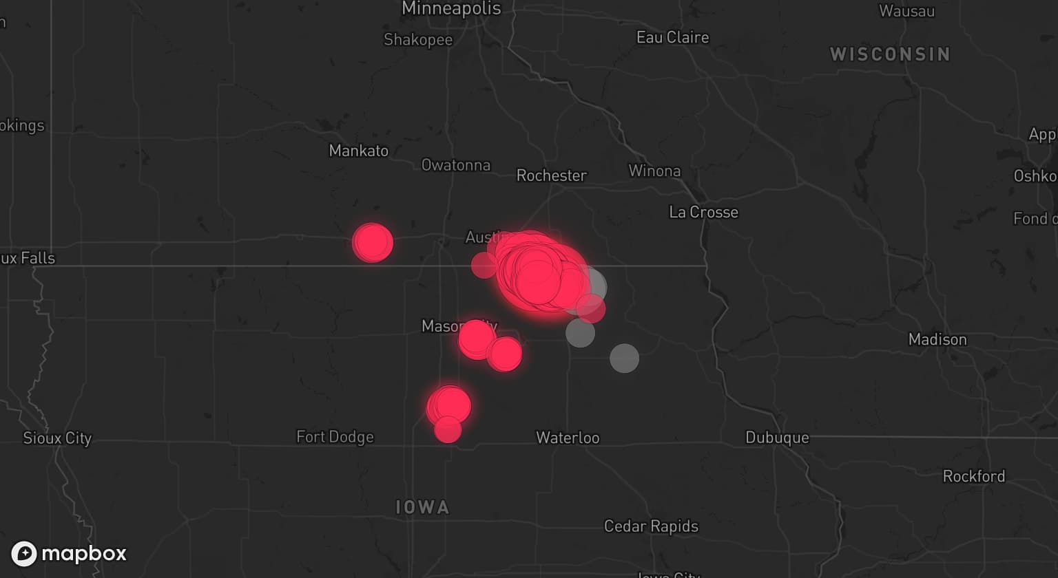 Storm map for 7 areas across Iowa and Minnesota