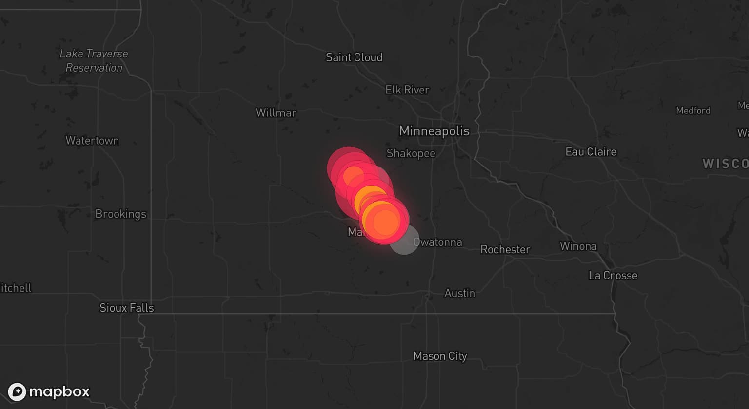 Storm map for 4 areas across Minnesota