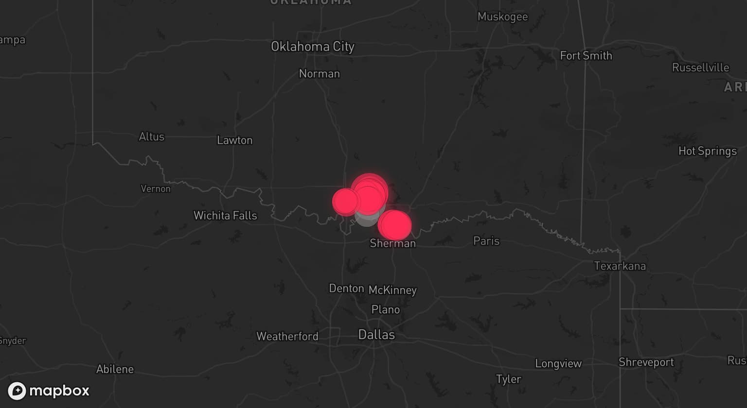Storm map for 3 areas across Oklahoma and Texas