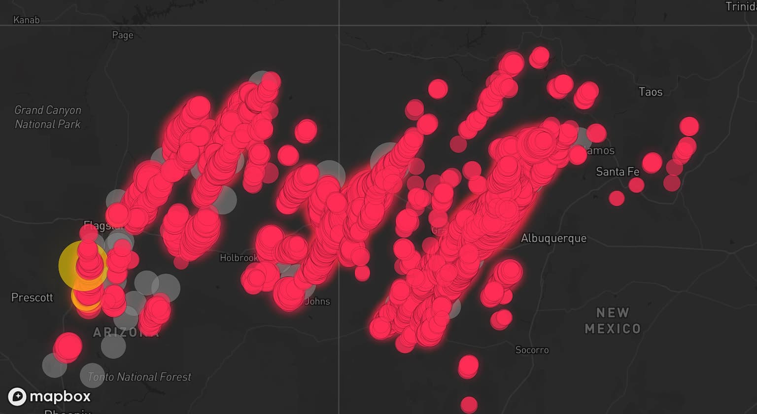 Storm map for 28 areas across New Mexico and Arizona