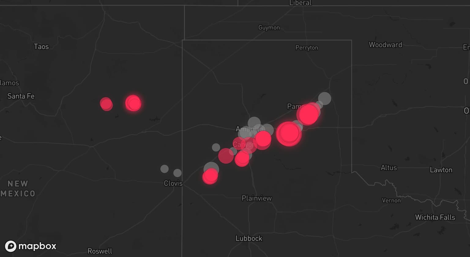 Storm map for 11 areas across Texas and New Mexico