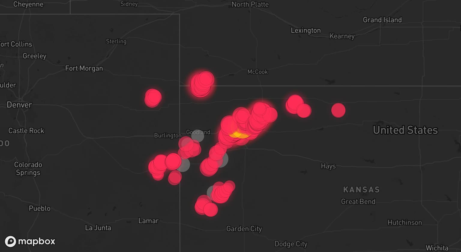 Storm map for 5 areas across Kansas