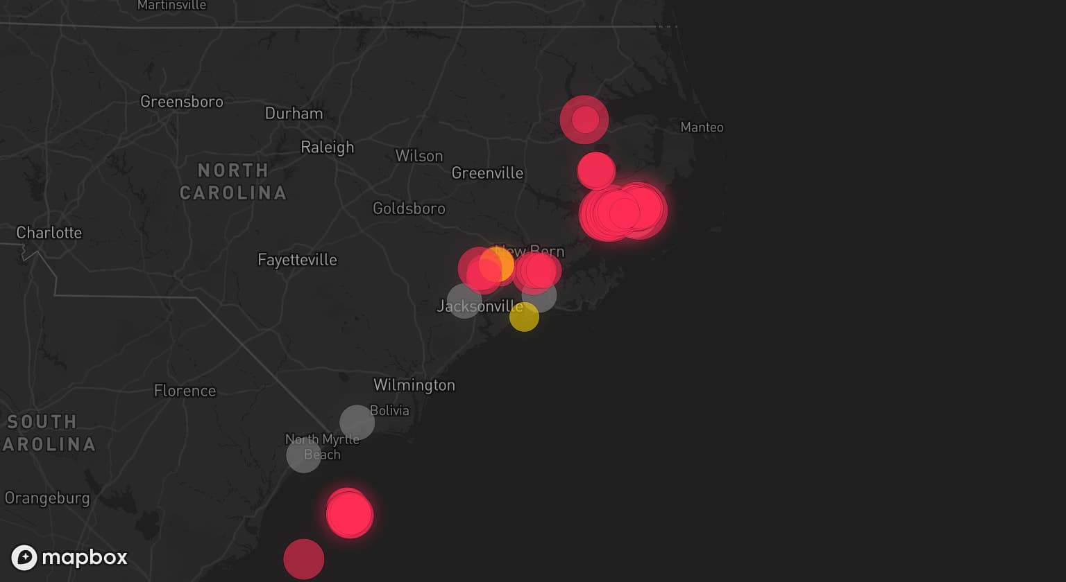 Storm map for 6 areas across North Carolina and South Carolina