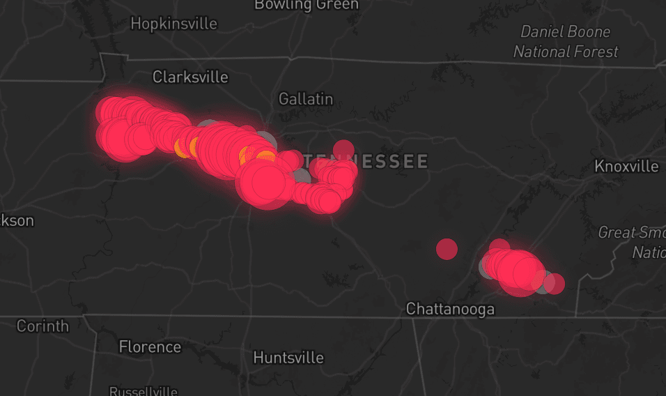 Storm map for 7 areas across Tennessee