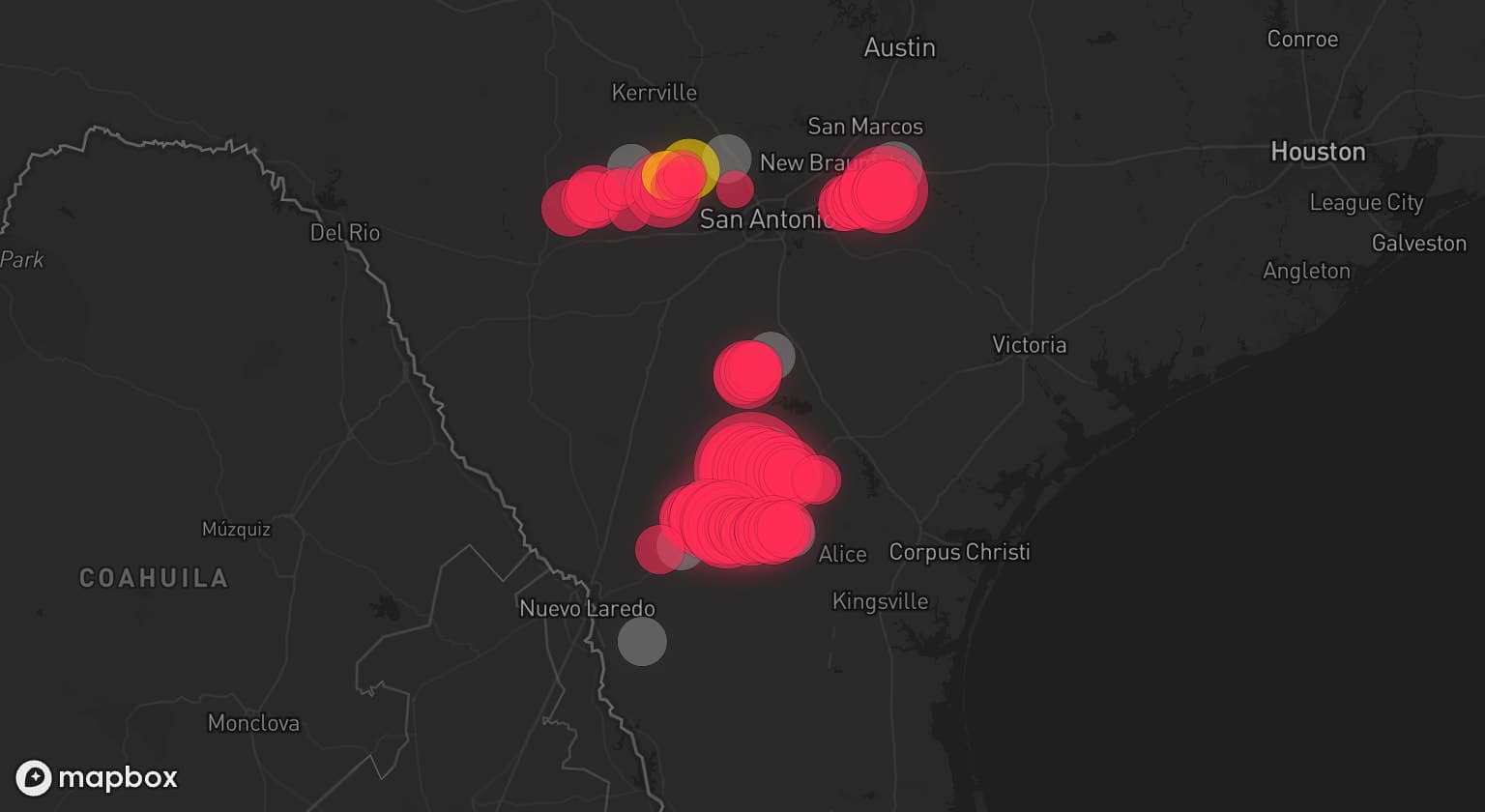 Storm map for 10 areas across Texas