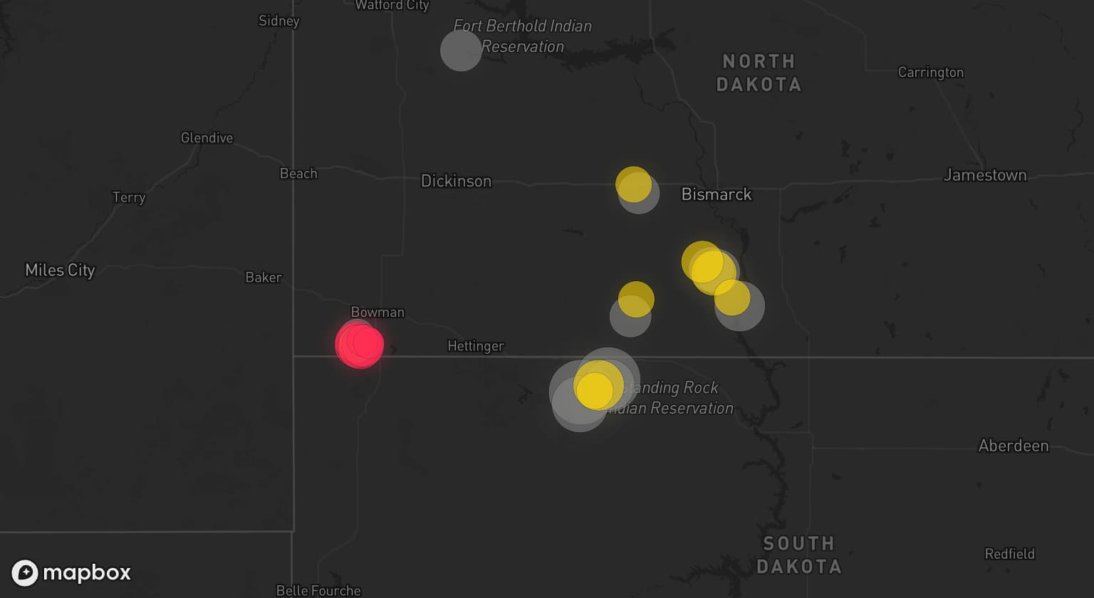 Storm map for 10 areas across South Dakota and North Dakota