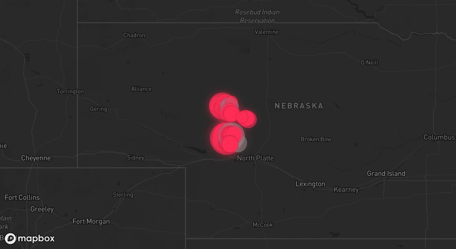 Storm map for 3 areas across Nebraska