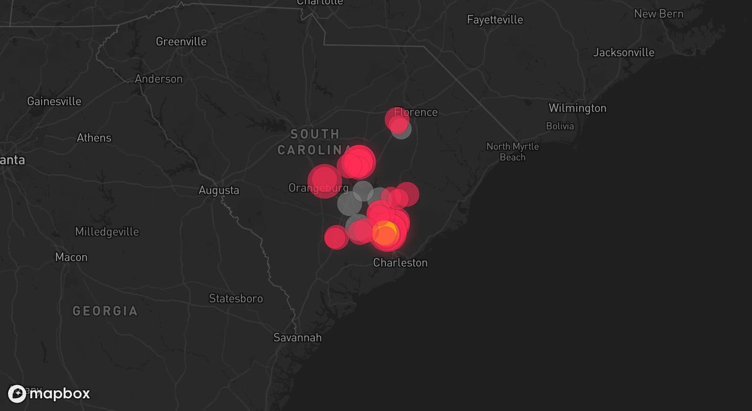Storm map for 5 areas across South Carolina