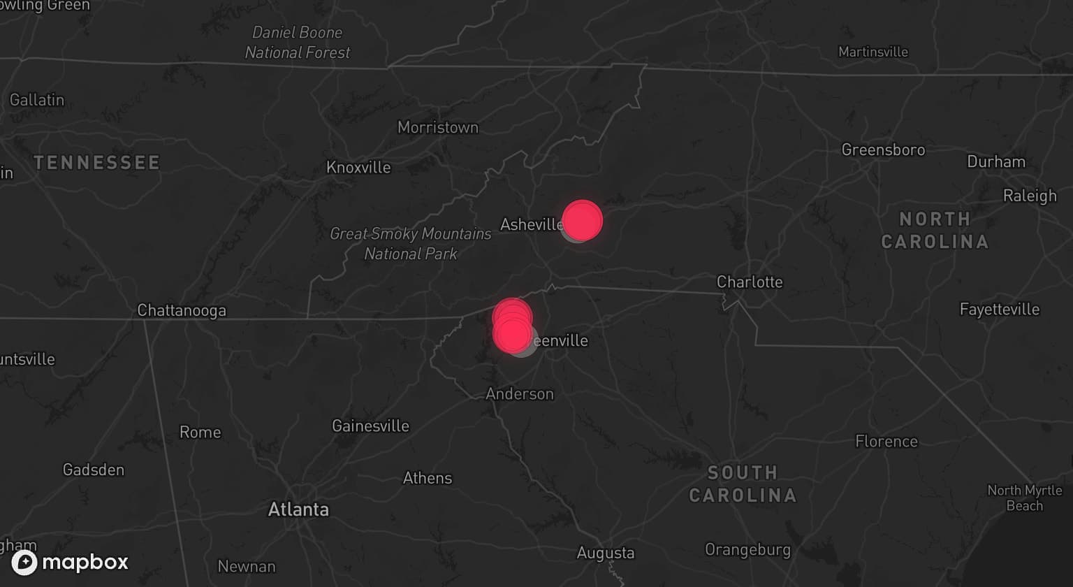 Storm map for 2 areas across South Carolina and North Carolina