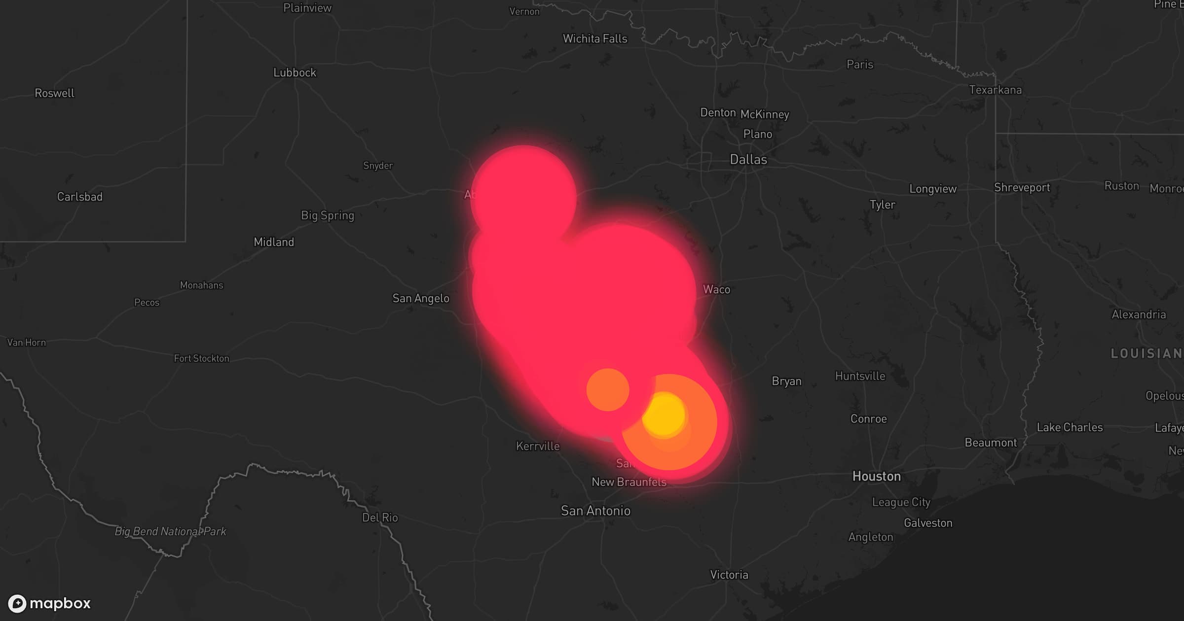 Storm map for 16 areas across Texas