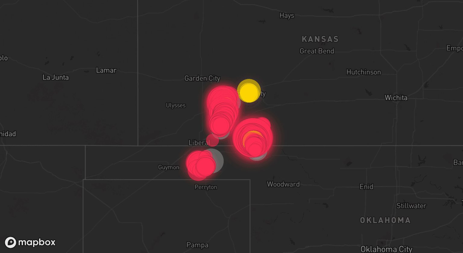 Storm map for 6 areas across Kansas and Oklahoma