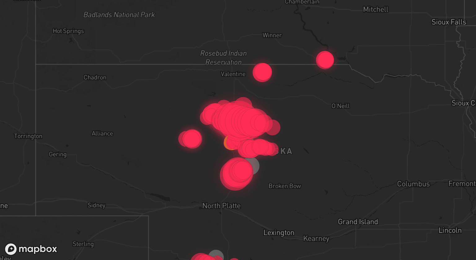 Storm map for 4 areas across Nebraska