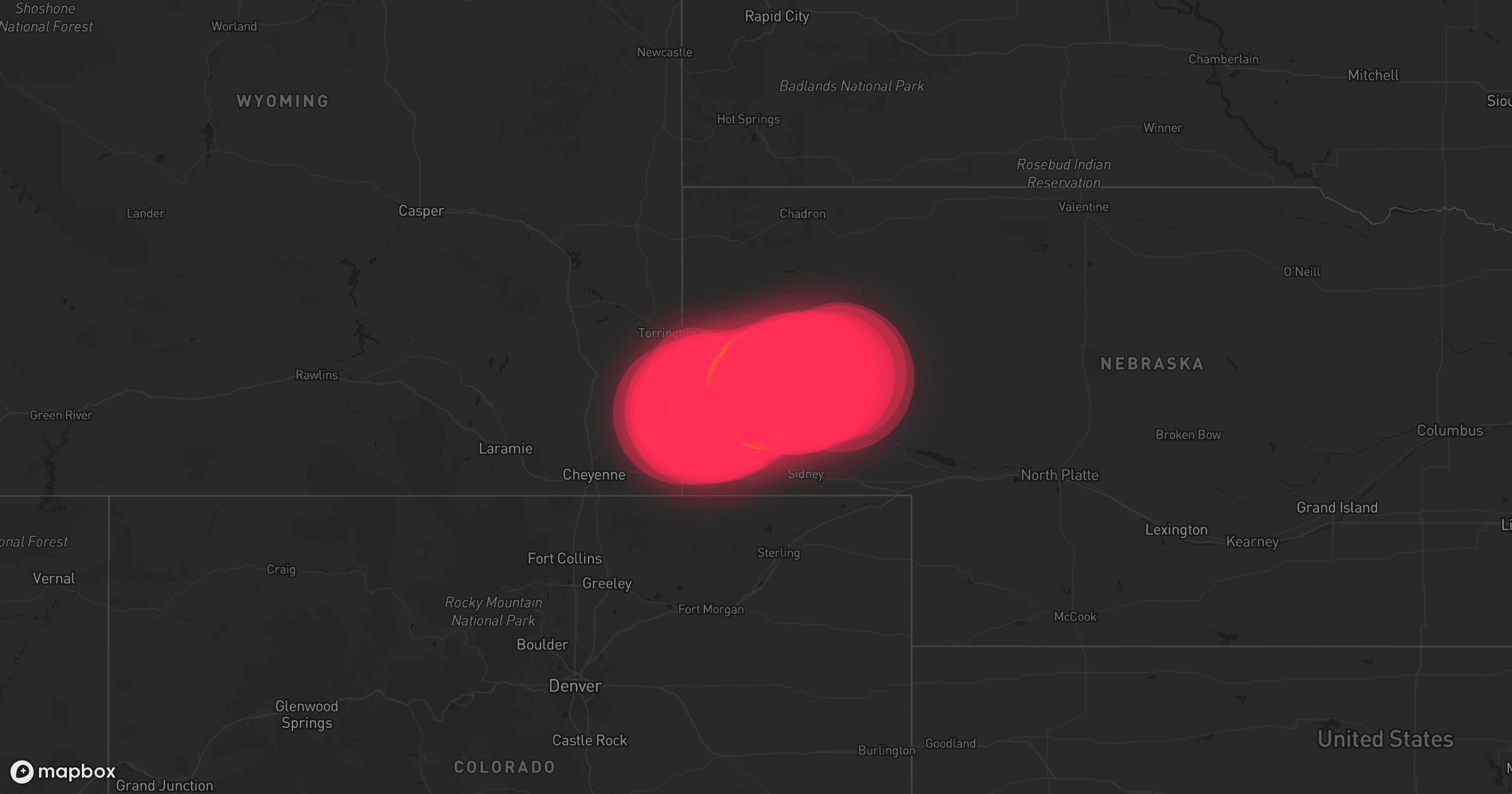 Storm map for 18 areas across Nebraska and Colorado
