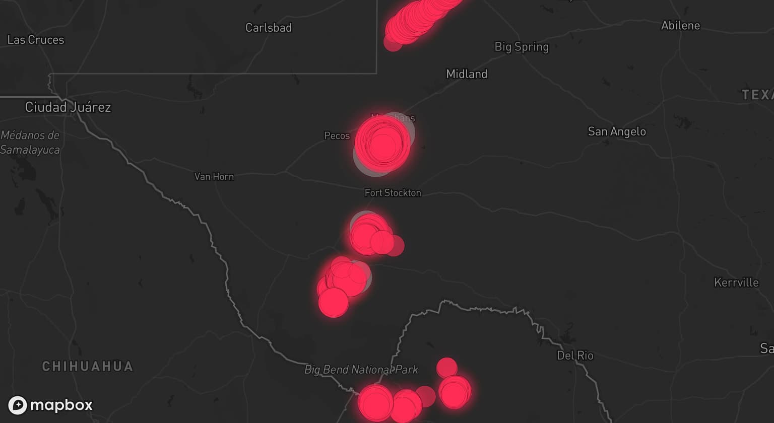 Storm map for 5 areas across Texas