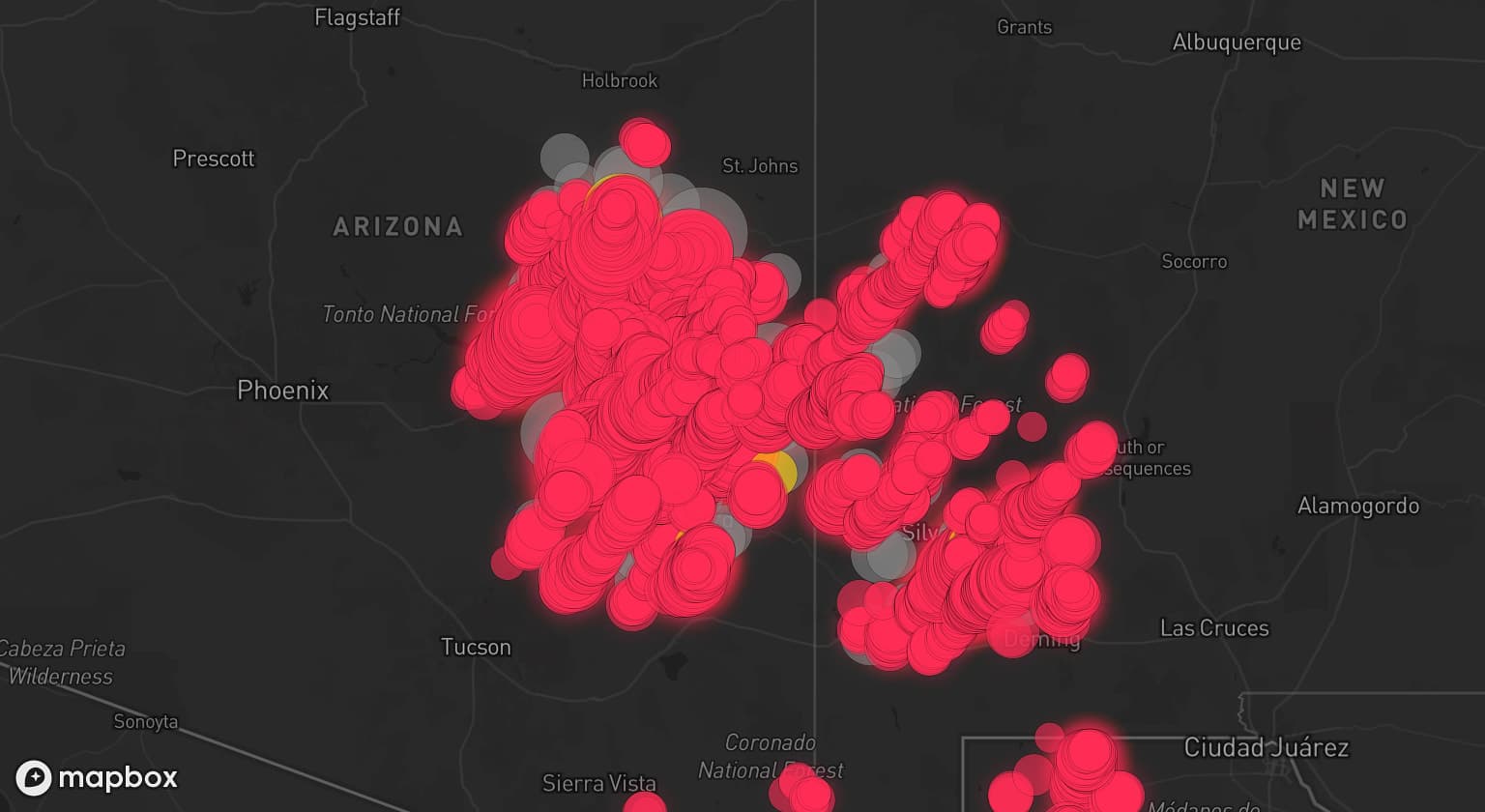 Storm map for 31 areas across Arizona and New Mexico