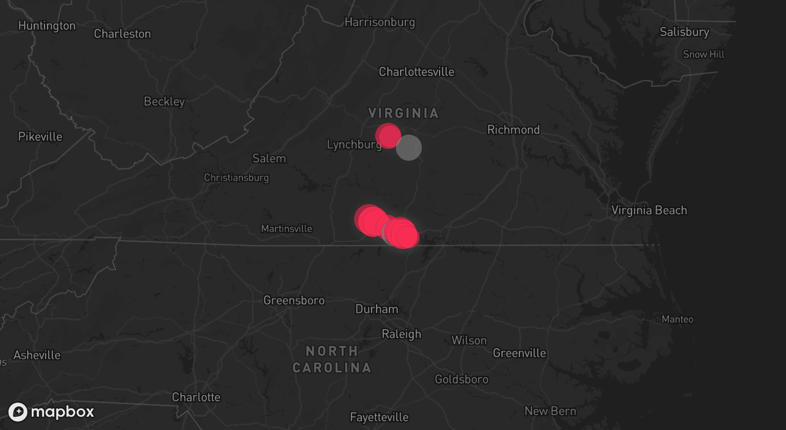 Storm map for 3 areas across Virginia