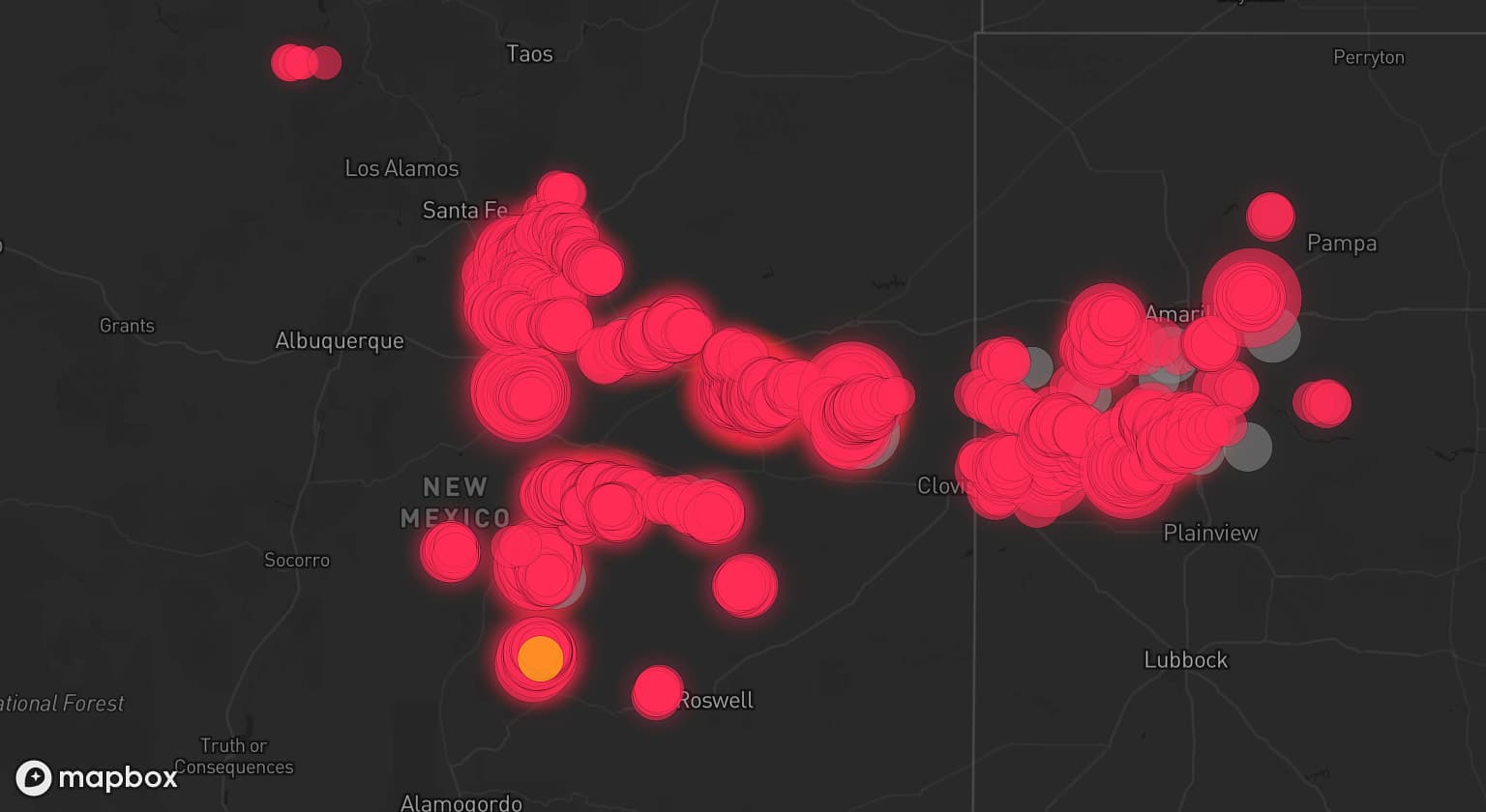 Storm map for 12 areas across New Mexico and Texas