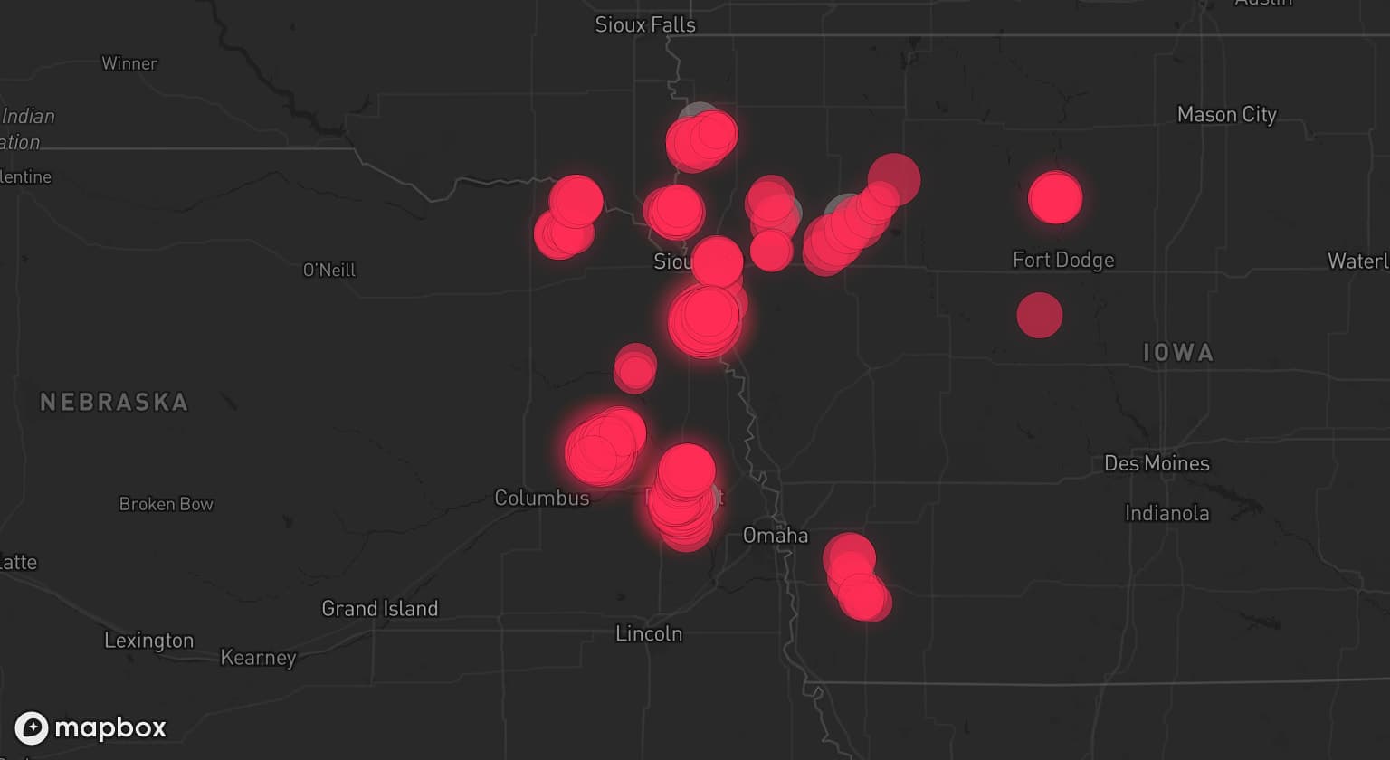 Storm map for 7 areas across Iowa and Nebraska
