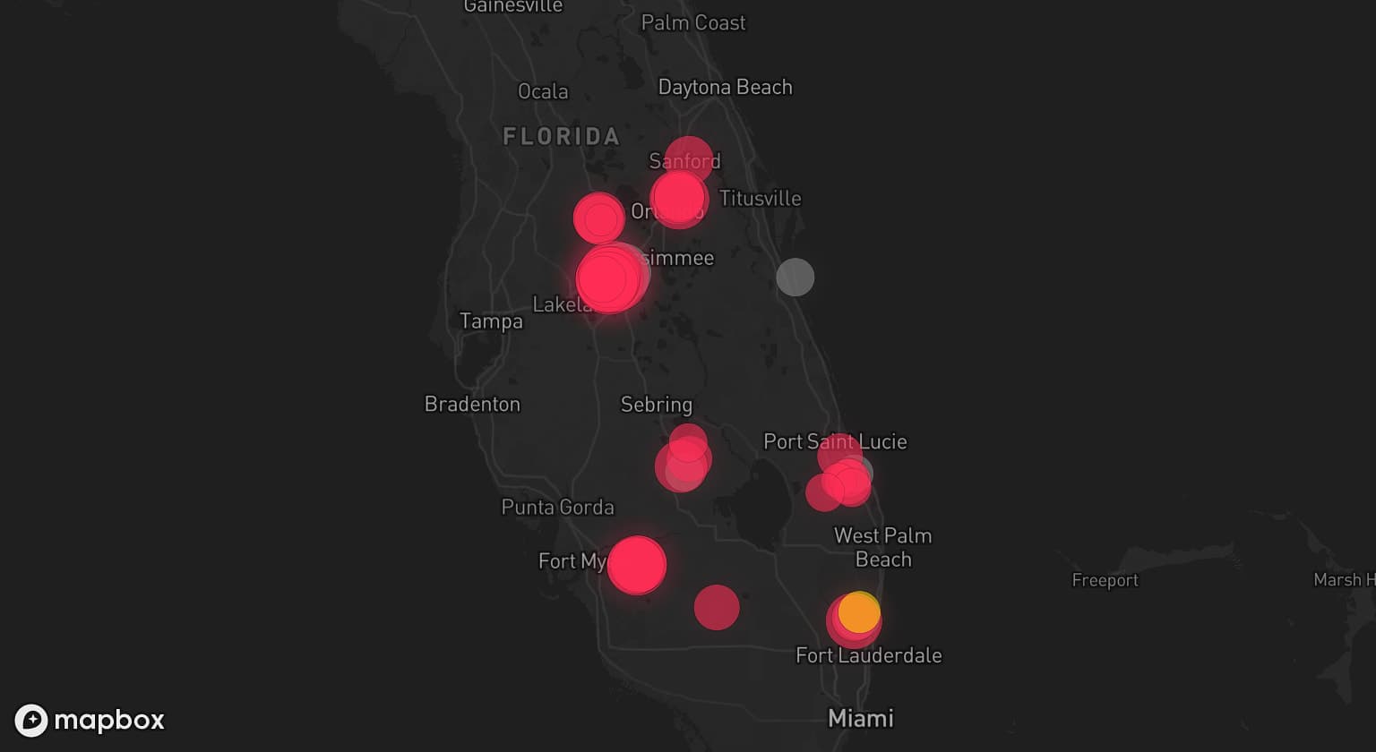 Storm map for 5 areas across Florida