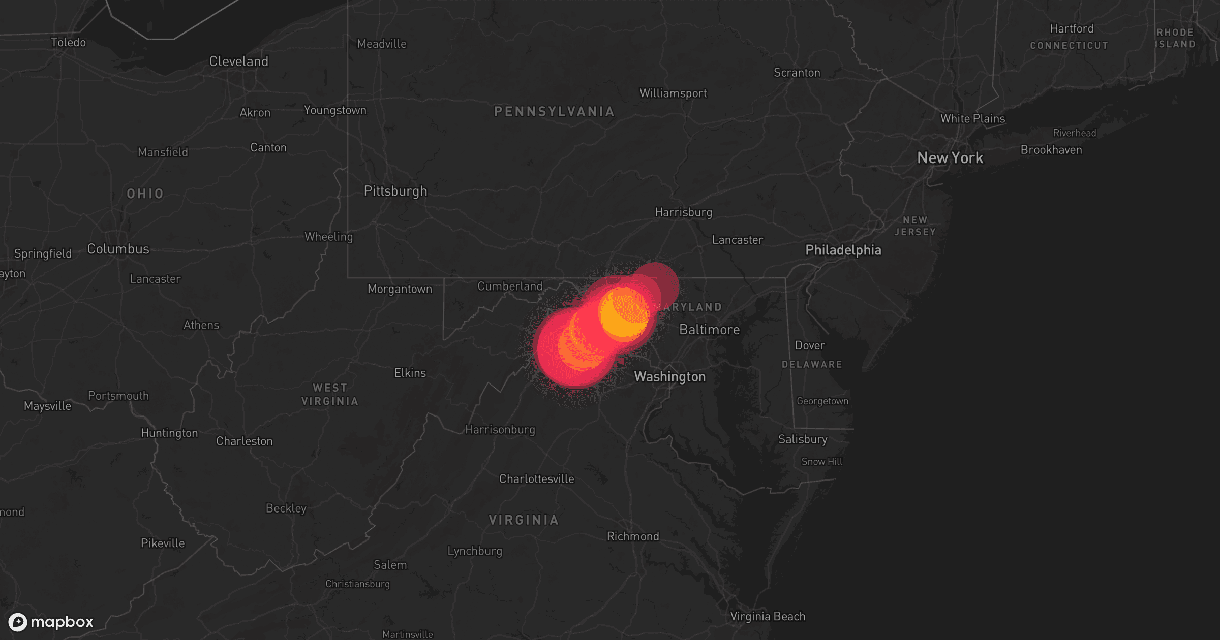 Storm map for 2 areas across Maryland and Virginia