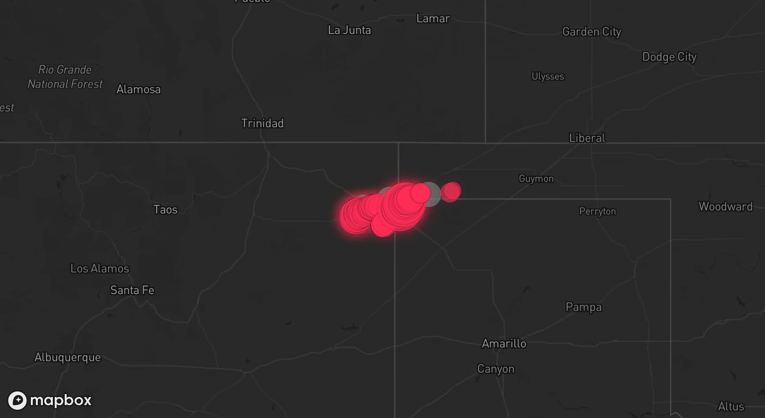 Storm map for 3 areas across New Mexico, Texas, and Oklahoma