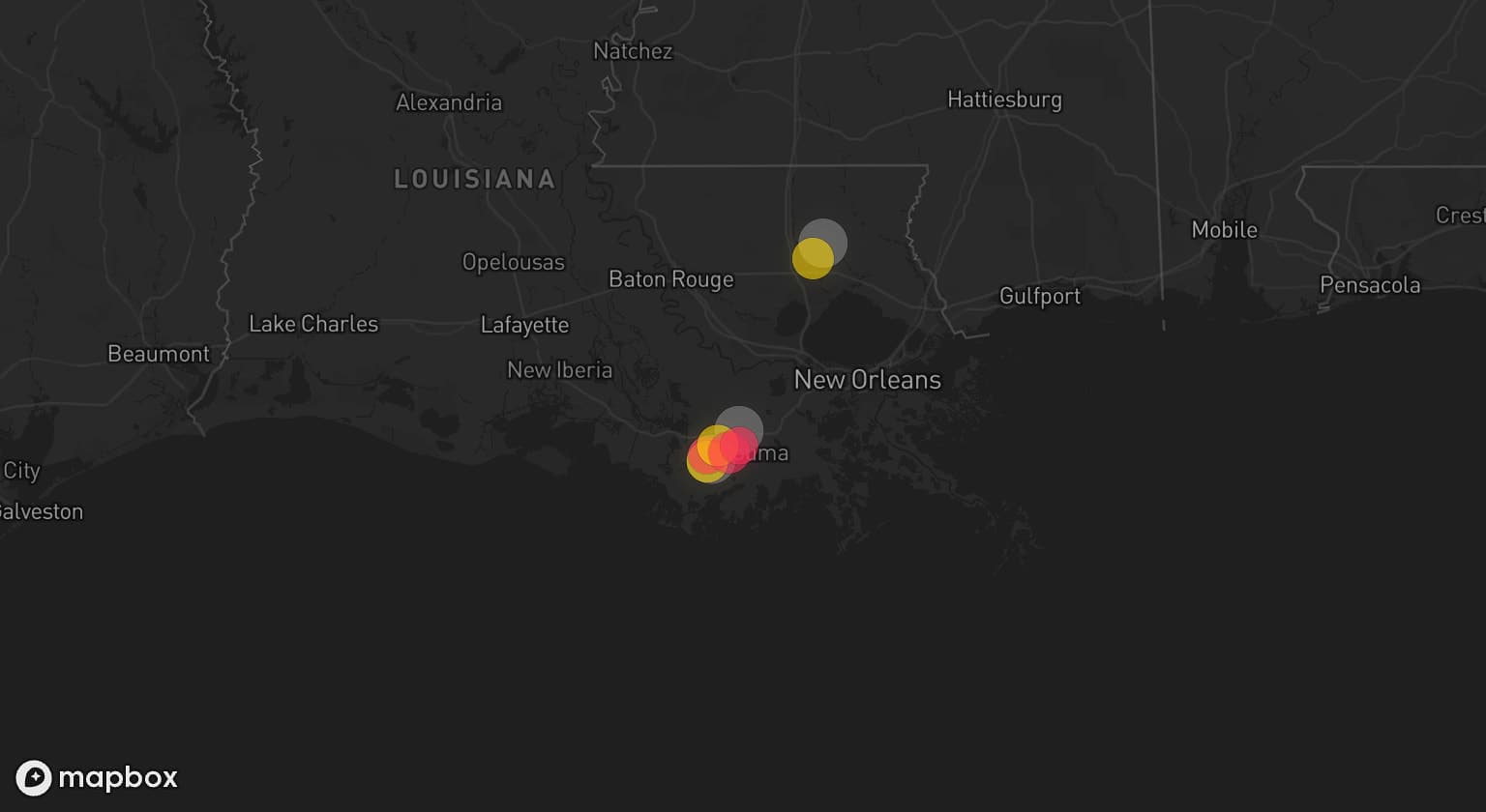 Storm map for 3 areas across Louisiana
