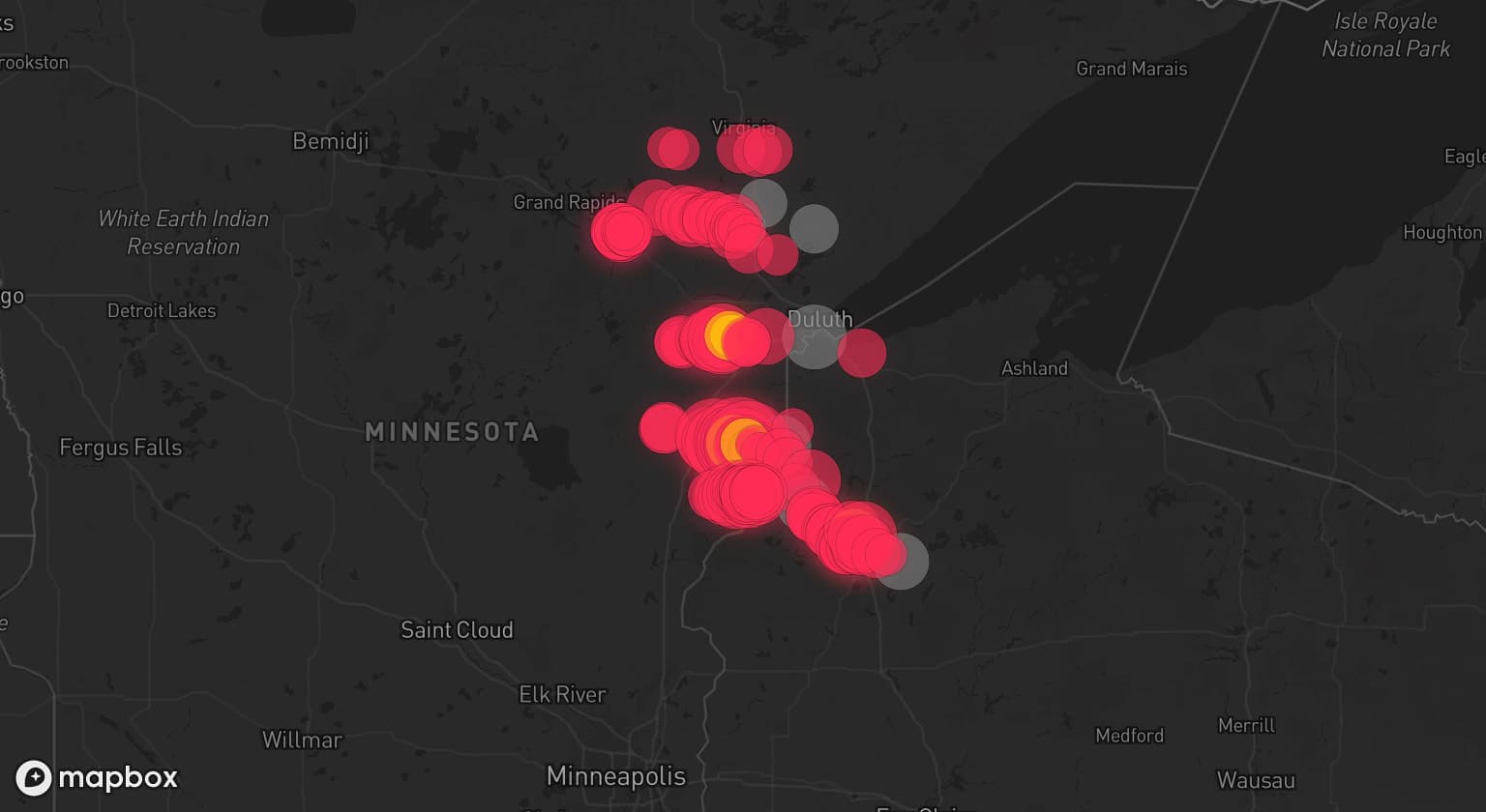 Storm map for 6 areas across Wisconsin and Minnesota