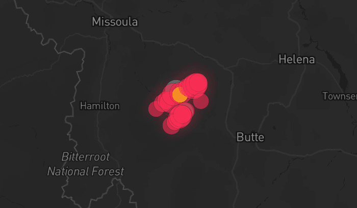 Storm map for 2 areas across Montana