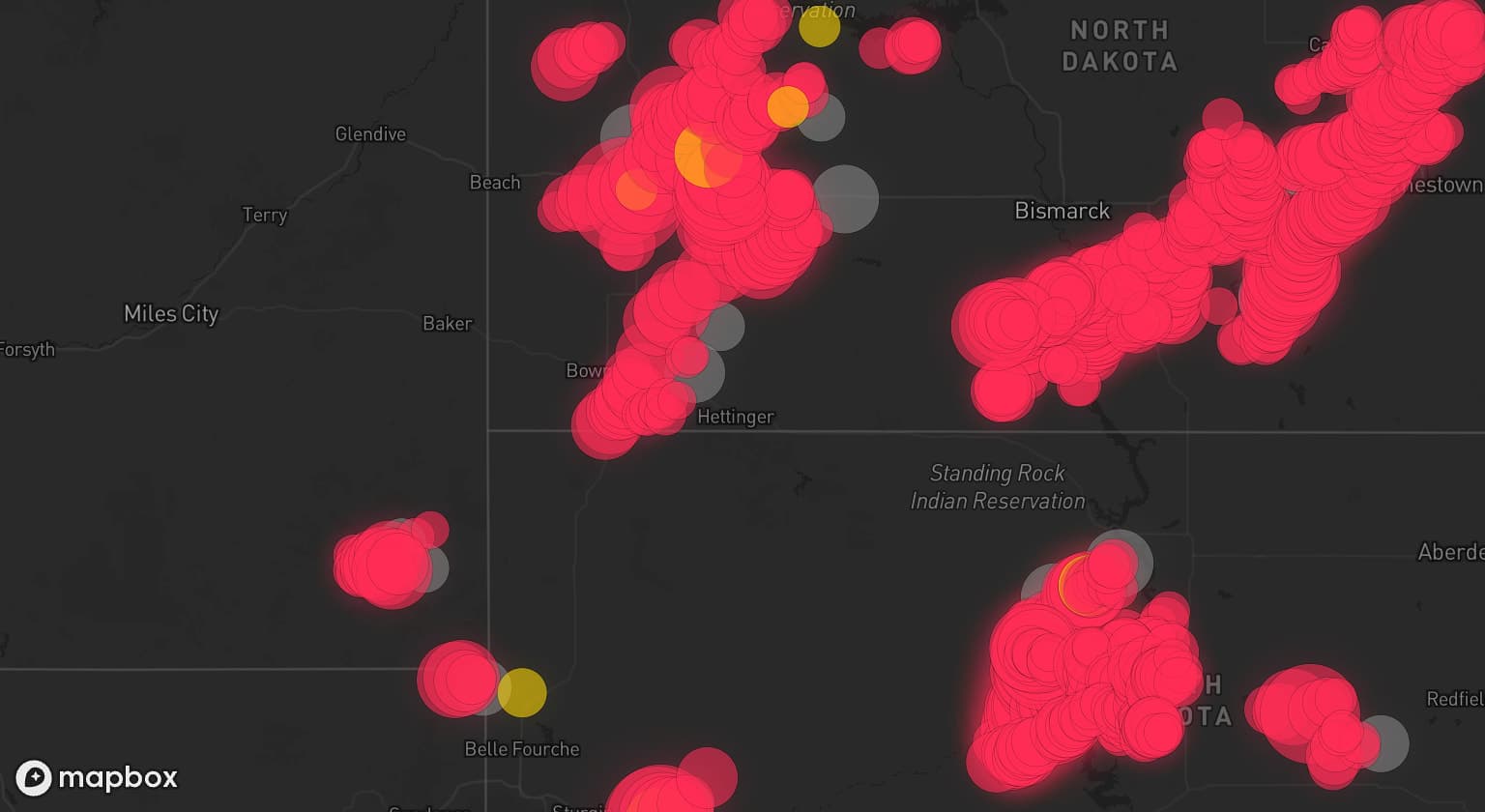Storm map for 40 areas across Montana, South Dakota, North Dakota, Nebraska, and Wyoming