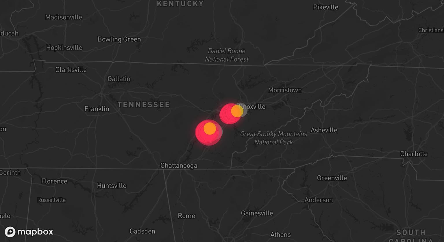 Storm map for 2 areas across Tennessee