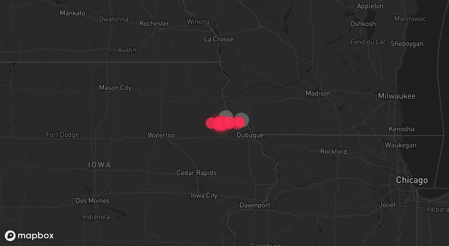 Storm map for 2 areas across Iowa and Wisconsin