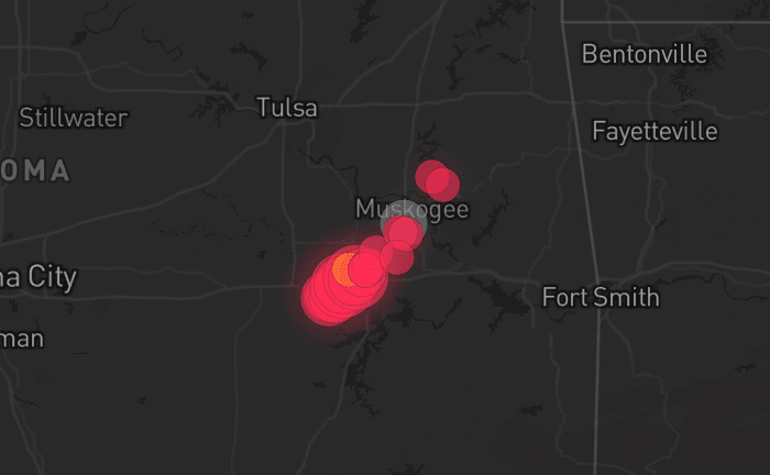Storm map for the Muskogee County, OK area